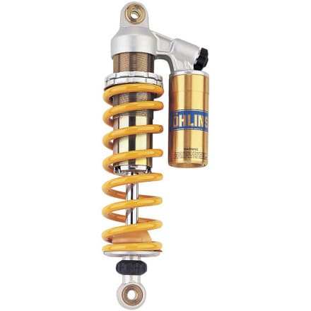 Shock Service (In bike) 1 The Shock Service motorcycle absorber in yellow and silver, with a coil spring and attached reservoir, is ideal for those seeking premium performance.
