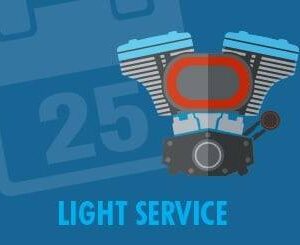 An illustration features a motorcycle engine against a calendar showing "25" and the text "Light Service: Road NON-LAMS," ideal for locals seeking expert care at workshops in Liverpool, Fairfield, or Sutherland.