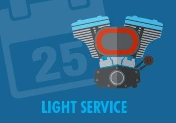 Light Service: Road LAMS 1 An illustration features a motorcycle engine against a calendar showing "25" and the text "Light Service: Road NON-LAMS," ideal for locals seeking expert care at workshops in Liverpool, Fairfield, or Sutherland.