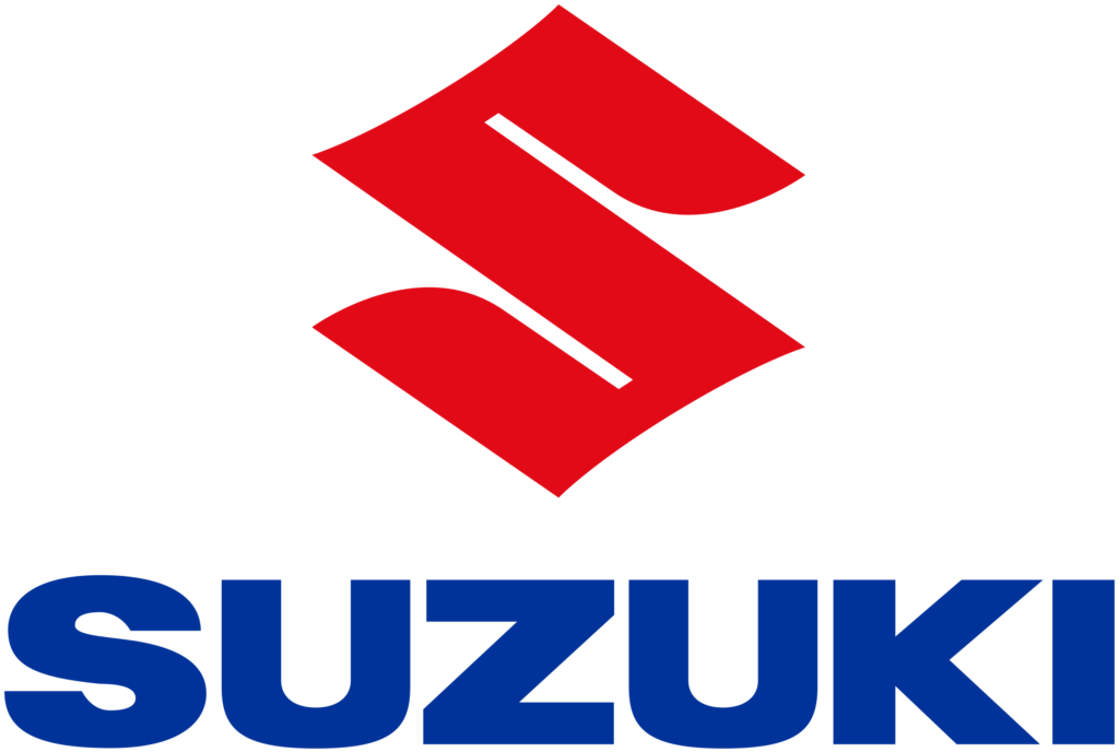Red Suzuki logo above blue "SUZUKI" text on a white background.
