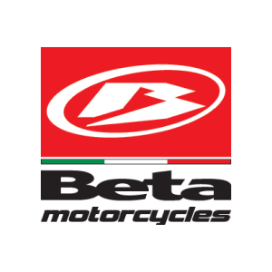 Red and white Beta Motorcycles logo with stylized "B" symbol above the company name.